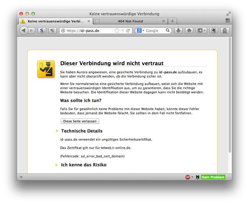 Zertifikatsfehler Zertifikatsfehler