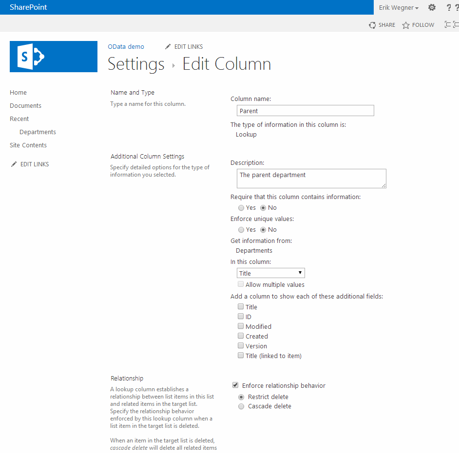 Anlegen der Nachschlagespalte Anlegen der Nachschlagespalte