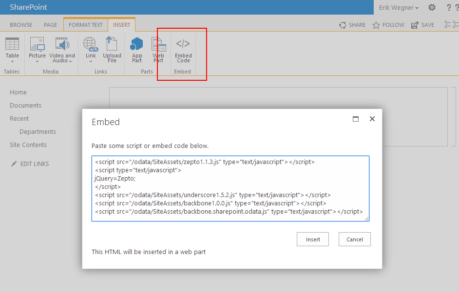 Code einbetten, um die JS-Dateien zu laden Code einbetten, um die JS-Dateien zu laden