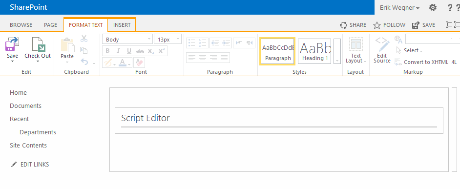 Der Code-WebPart auf der Seite Der Code-WebPart auf der Seite