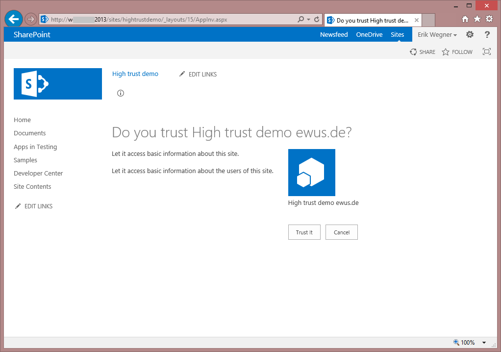 Bestätigung der Berechtigung