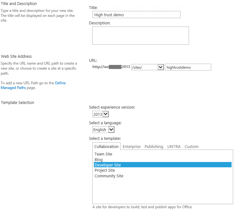 Create a new site collection Create a new site collection