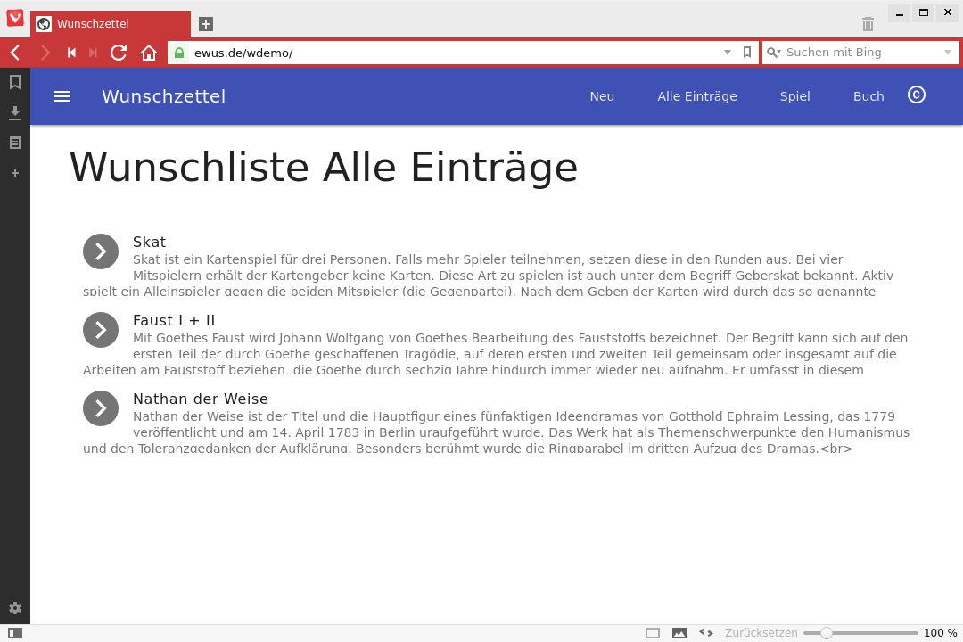 Auflistung aller Wunschzetteleinträge